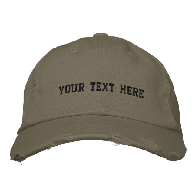 Embroidered Hat, District Threads Distressed Chino Twill Cap  (Front)