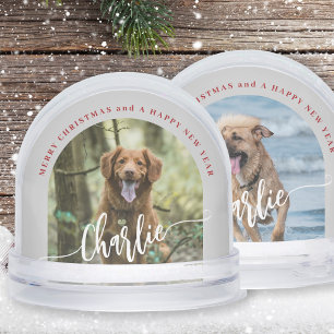 Create your own dog 2 photos Merry Christmas Snowglobe