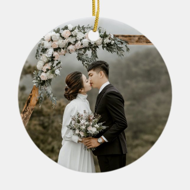 Create Your Own Double Sided Wedding Photo Couple Ceramic Tree Decoration (Front)