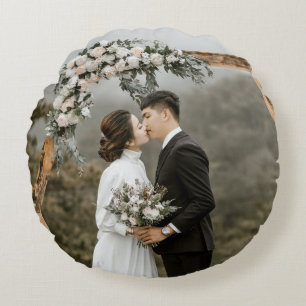 Create Your Own Double Sided Wedding Photo Couple Round Cushion