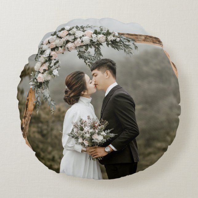 Create Your Own Double Sided Wedding Photo Couple Round Cushion (Front)