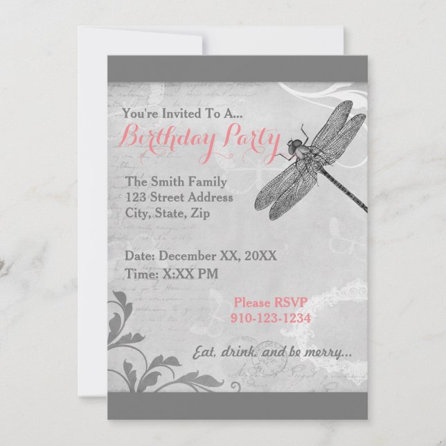 Create Your Own Dragonfly Birthday Invitation (Front)