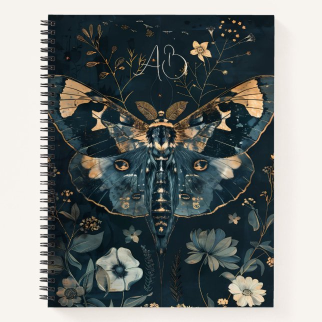 Create Your Own Dusty Blue Midnight Moth Flowers Notebook (Front)