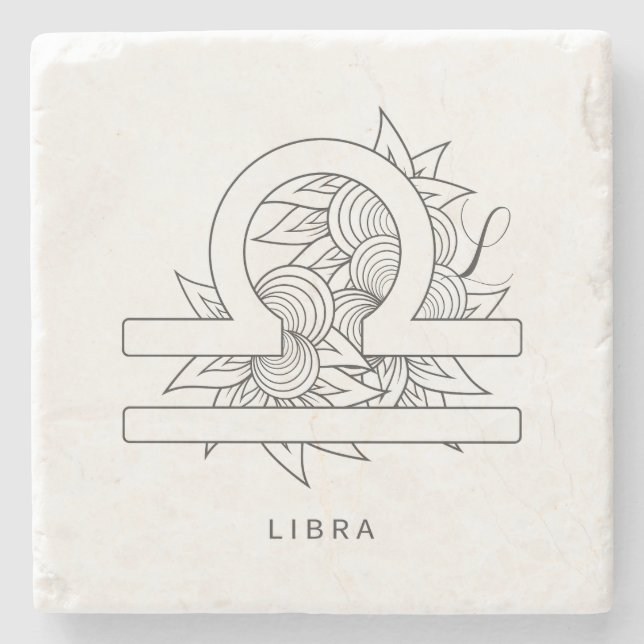Create Your Own Elegant Black & White Libra Stone Coaster (Front)