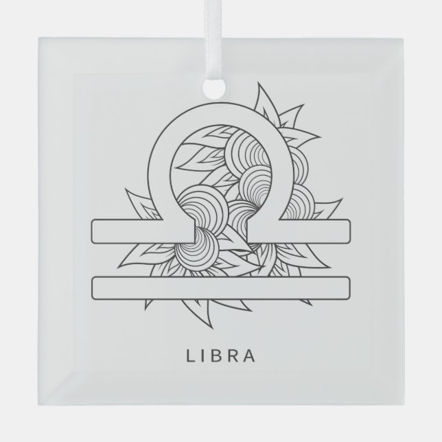Create Your Own Elegant Black & White Libra Zodiac Glass Tree Decoration (Front)