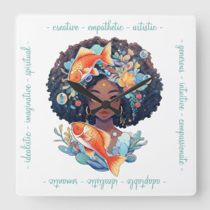 Create Your Own Elegant Black & White Pisces Square Wall Clock