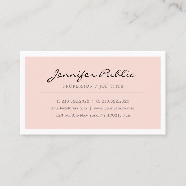 Create Your Own Elegant Blush Pink Minimalist Business Card (Front)