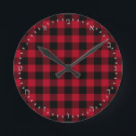 Create Your Own elegant buffalo plaid Hebrew Clock<br><div class="desc">Wall Clock (HEBREW Numerals): Create Your Own buffalo plaid red and black pattern styling - personalised professional branded clock with option to add custom logo / photo and text. Simple way to personalise your business,  create cool gifts for your family & friends for every occasion.</div>