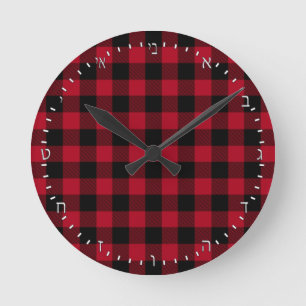 Create Your Own elegant buffalo plaid Hebrew Clock