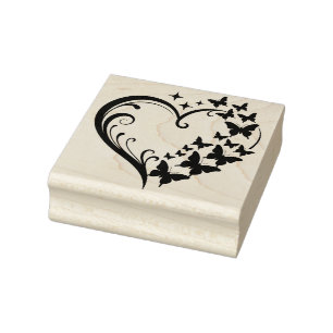 Create Your Own Elegant Butterflies Heart Rubber Stamp