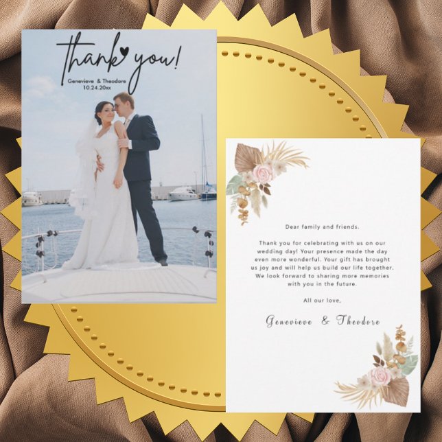 Create Your Own Elegant Chic Script Photo Wedding Thank You Card (Creator Uploaded)