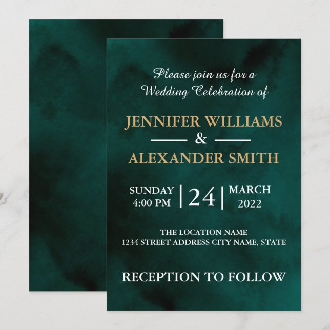 Create Your Own Elegant Custom Dark Green Wedding Invitation (Front/Back)