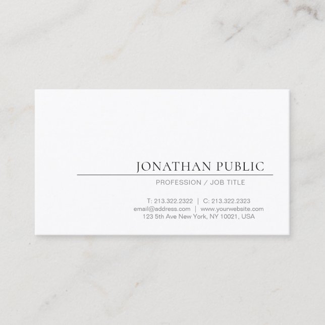 Create Your Own Elegant Design Minimalist White Business Card (Front)