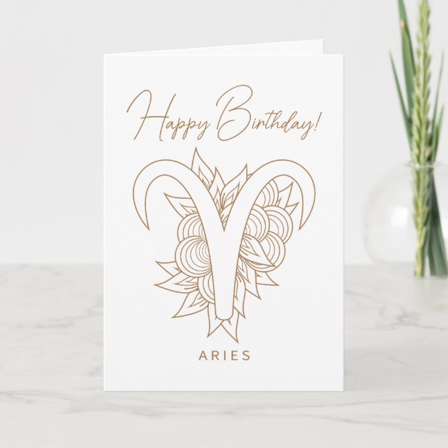 Create Your Own Elegant Gold & White Aries Zodiac Holiday Card (Front)
