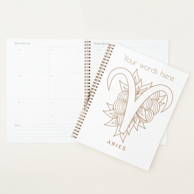Create Your Own Elegant Gold & White Aries Zodiac Planner (Display)