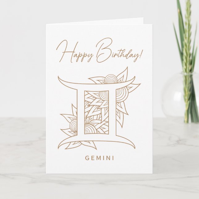 Create Your Own Elegant Gold & White Gemini Zodiac Holiday Card (Front)