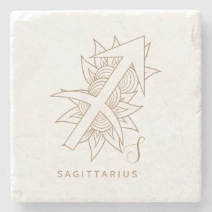 Create Your Own Elegant Gold & White Sagittarius Stone Coaster