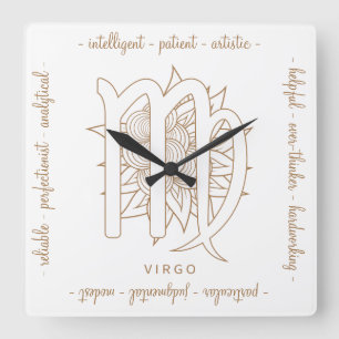 Create Your Own Elegant Gold & White Virgo Zodiac Square Wall Clock