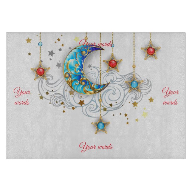 Create Your Own Elegant Moon and Stars Cutting Board (Front)