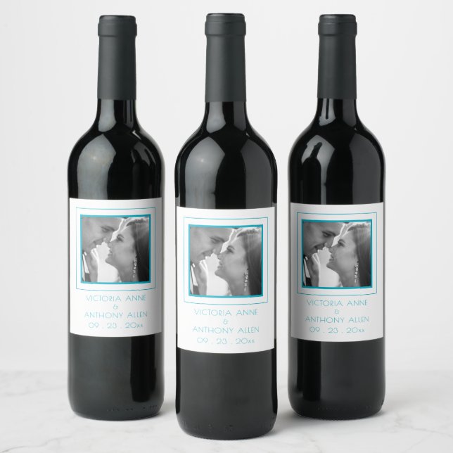 Create Your Own Elegant Photo Turquoise Wine Label (Bottles)