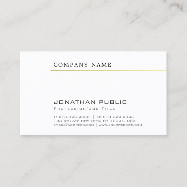 Create Your Own Elegant Sleek Company Gold Plain Business Card (Front)