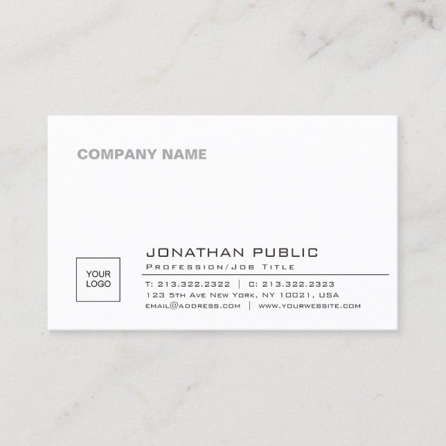 Create Your Own Elegant Sleek Company Logo Plain Business Card (Front)