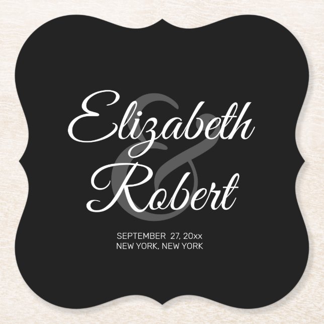 Create Your Own Elegant Wedding Bride Groom Name Paper Coaster (Front)