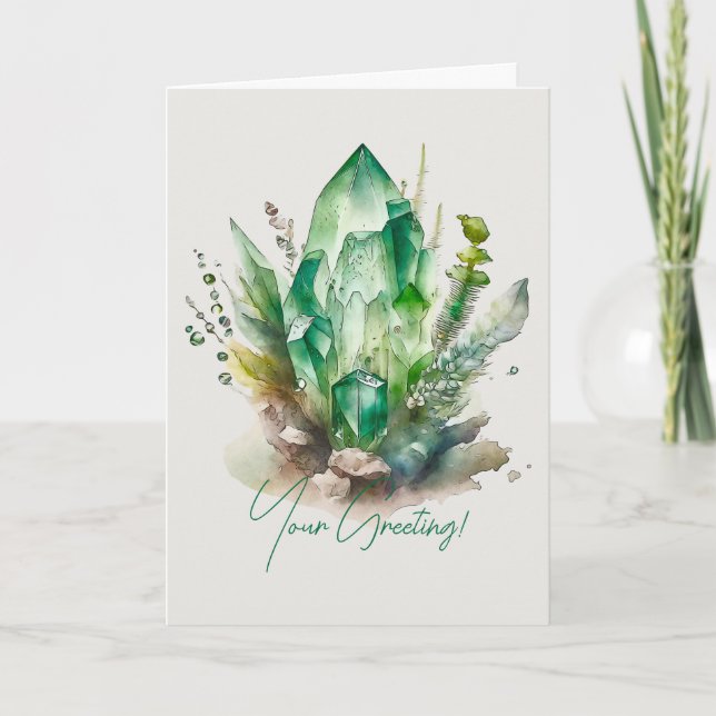 Create Your Own Emerald Green Crystals Holiday Card (Front)