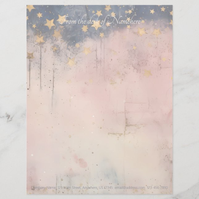Create Your Own Enchanted Starry Night Pink Custom Letterhead (Front)