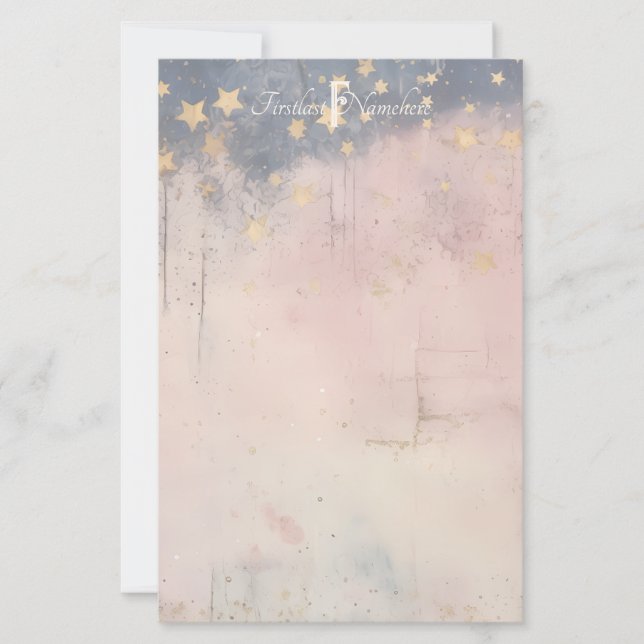 Create Your Own Enchanted Starry Night Pink Stationery (Front)