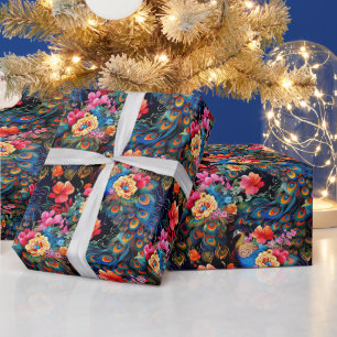 Create Your Own Exotic Peacock Garden Wrapping Paper