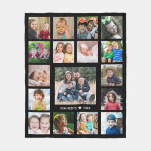 Create Your Own Family Name 17 Photo Collage Black Fleece Blanket