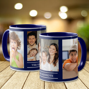 Create Your Own Family Name 3 Photo Collage Blue Mug