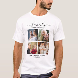 Create Your Own Family Name 4 Photo Collage Black T-Shirt