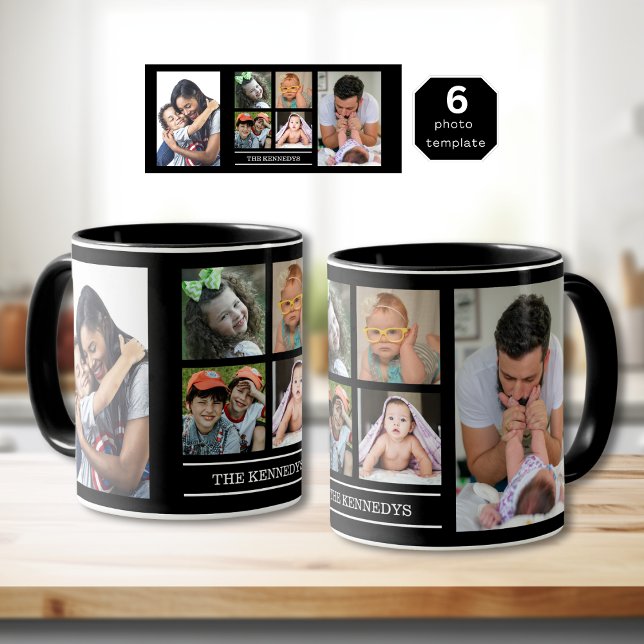 Create Your Own Family Name 6 Photo Collage  Black Mug (Create Your Own Family Name 6 Photo Collage Black Mug
)