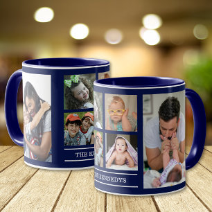 Create Your Own Family Name 6 Photo Collage  Blue Mug