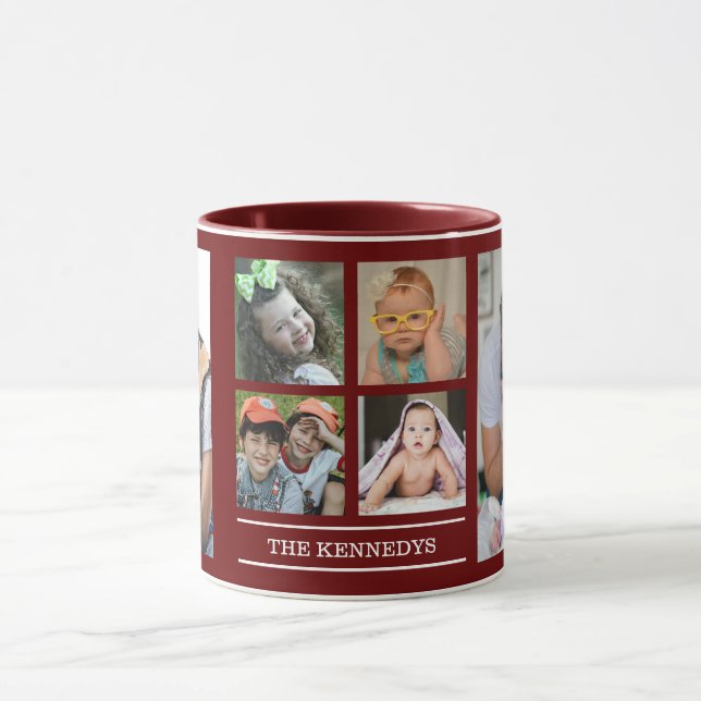 Create Your Own Family Name 6 Photo Collage Maroon Mug (Center)