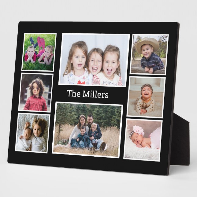 Create Your Own Family Name 8 Photo Collage Black Plaque (Side)