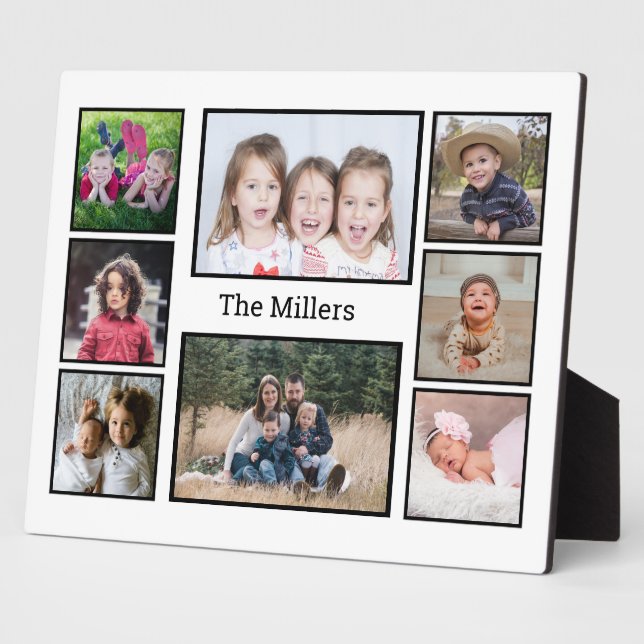 Create Your Own Family Name 8 Photo Collage White Plaque (Side)