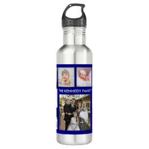 Create Your Own Family Name 9 Photo Collage Blue 710 Ml Water Bottle