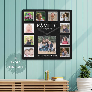Create Your Own Family Name Quote 11 Photo Collage Square Wall Clock