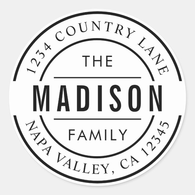 Create Your Own Family Name Return Address Classic Round Sticker (Front)