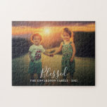 Create your own family photo Blessed script Jigsaw Puzzle<br><div class="desc">Make your own most beautiful family photo,  Blessed script puzzle.
Custom photo jigsaw puzzle
You can personalise it and add your most beautiful photo,  text,  name and year. Great fun !</div>