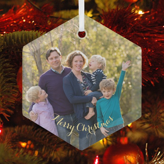 Create Your Own Family Photo Christmas Hexagon Glass Tree Decoration (Create Your Own Family Photo Christmas Hexagon Glass Ornament)