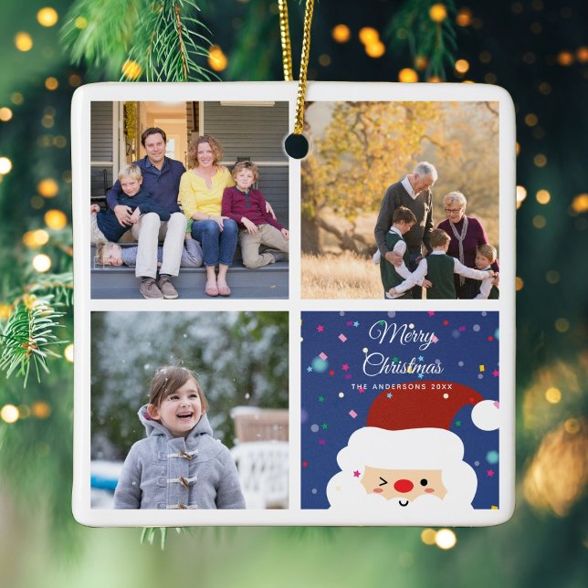 Create Your Own Family Photo Collage Christmas Ceramic Ornament (Creator Uploaded)