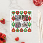 Create your own family photo collage Christmas Napkin<br><div class="desc">Create your own family photo collage Christmas paper napkins.
Photo template on Christmas pattern.
You can add your most beautiful photos and add your monogram.</div>