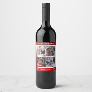 Create your own family photo collage Christmas Win Wine Label