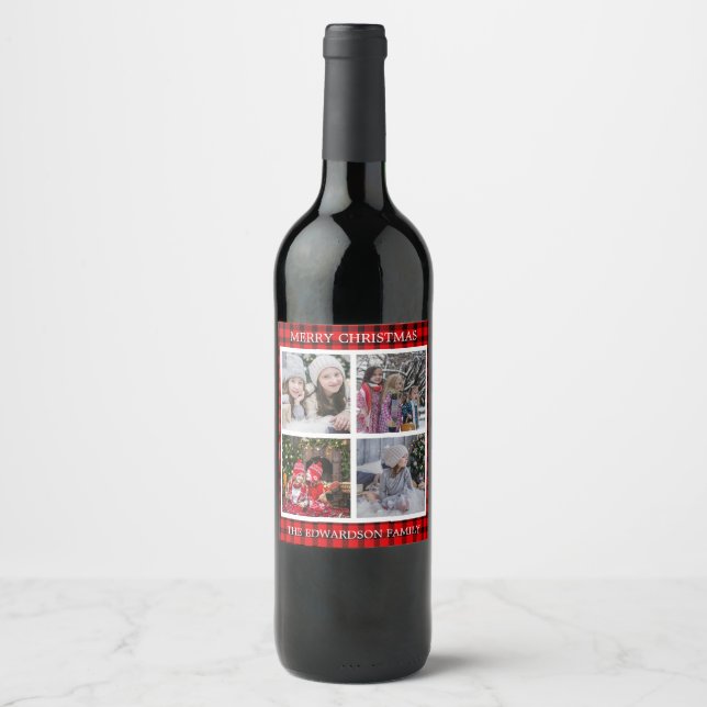 Create your own family photo collage Christmas Win Wine Label (Front)