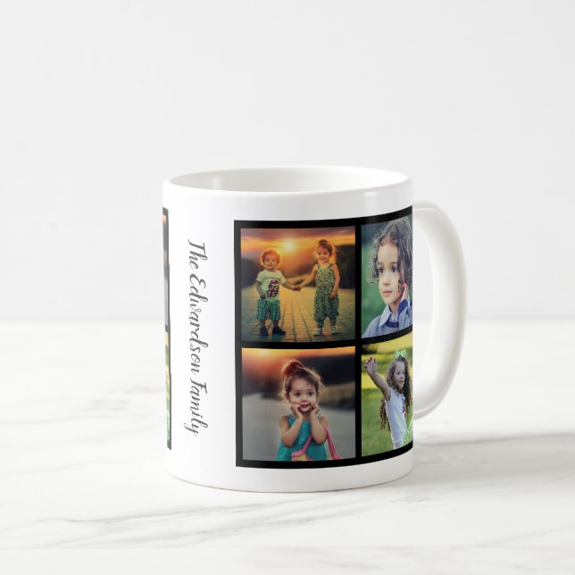 Create your own family photo collage family name coffee mug (Front Right)