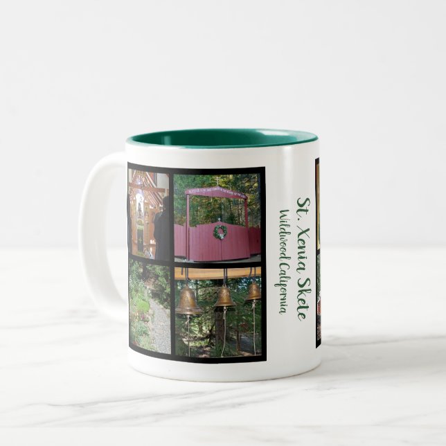 Create your own family photo collage family name Two-Tone coffee mug (Front Left)